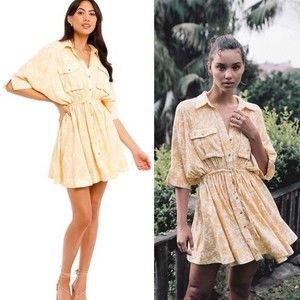 Significant Other Womens Dallas Dress Size 8 Yellow Floral Shirt Dress Linen Bld